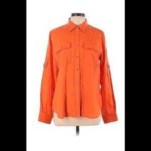 New-Ralph Lauren 100% Linen Tangerine  Long Sleeve Button-Down Shirt